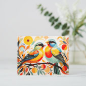 Abstracte vogelstand op een tak briefkaart (Staand voorkant)