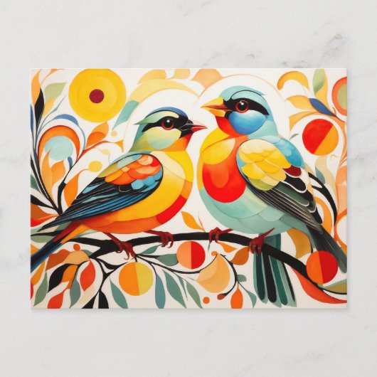 Abstracte vogelstand op een tak briefkaart (Voorkant)
