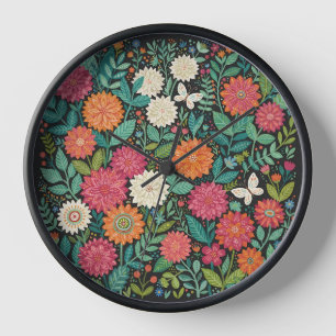 Abstracte volks kunst Dahlias Vlinders Kunst Klokk