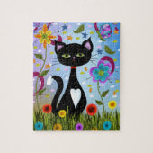 Abstracte volkskunst: charmant zwart-wit Kat Legpuzzel (Verticaal)