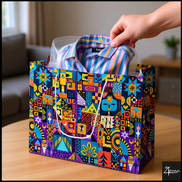 Abstracte Volkskunst Geometrische Quilt Mozaïek Groot Cadeauzakje