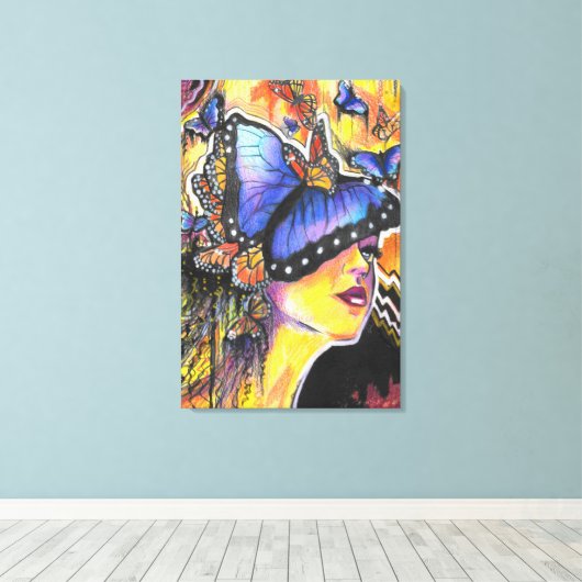 Abstracte Voman Portret Butterflies Art Canvas Afdruk (Insitu (Houten vloer))