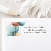 Abstracte vorm blauw roze terracotta retouradres etiket (Insitu)