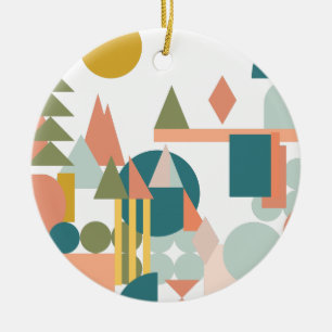 Abstracte vorm landschap blauw groen geometrisch keramisch ornament