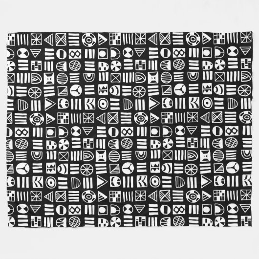 Abstracte vormen 060617 Patroon - wit op zwart Fleece Deken (Voorkant (Horizontaal))