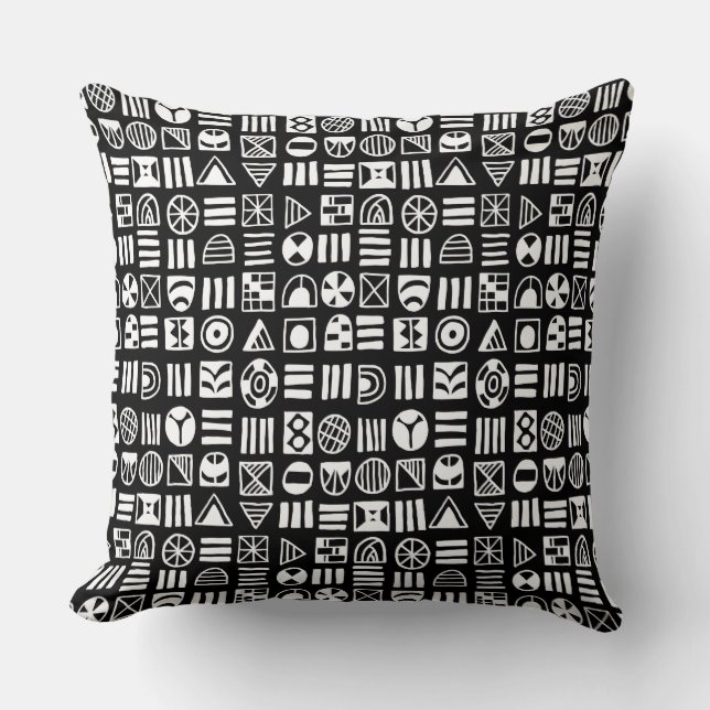 Abstracte vormen 060617 Patroon - wit op zwart Kussen (Voorkant)