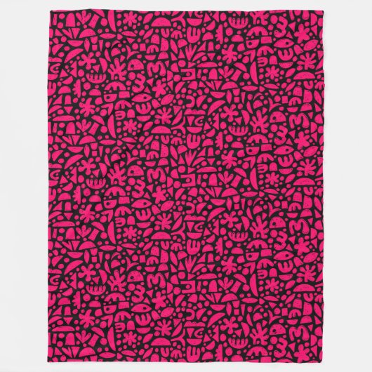 Abstracte vormen 140821 - Neon Red op zwart Fleece Deken (Voorkant)