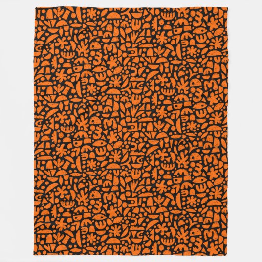 Abstracte vormen 140821 - Oranje op zwart Fleece Deken (Voorkant)