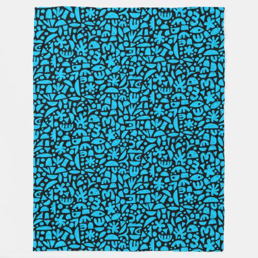 Abstracte vormen 140821 - Sky Blue op zwart Fleece Deken (Voorkant)