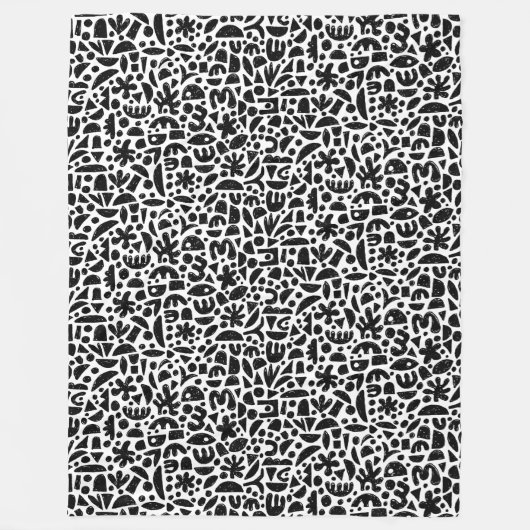 Abstracte vormen 140821 - zwart op wit fleece deken (Voorkant)