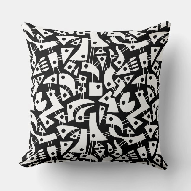 Abstracte vormen 180318 - White on Black Kussen (Voorkant)