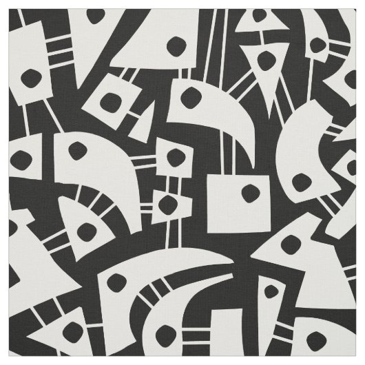 Abstracte vormen 180318 - White on Black Stof (Swatch)