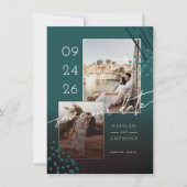 Abstracte vormen Blauwgroen Groene Marmer Terug &  Save The Date (Voorkant)