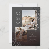 Abstracte vormen donkergrijze marmer terug en 2 fo save the date (Voorkant)