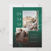 Abstracte vormen Emerald Marble Back & 2 foto's Save The Date (Voorkant)