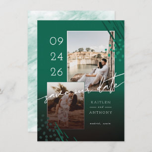 Abstracte vormen Emerald Marble Back & 2 foto's Save The Date