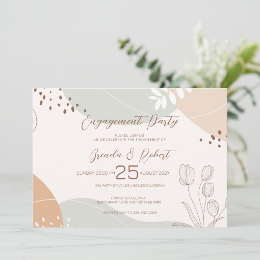 Abstracte vormen en bloemen Uitnodigen Save The Date (Staand voorkant)