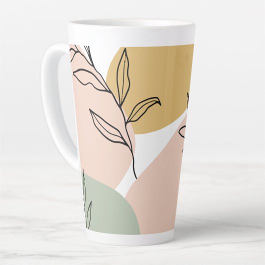 Abstracte vormen en botanische schetsbladeren latte mok (Linkerhoek)