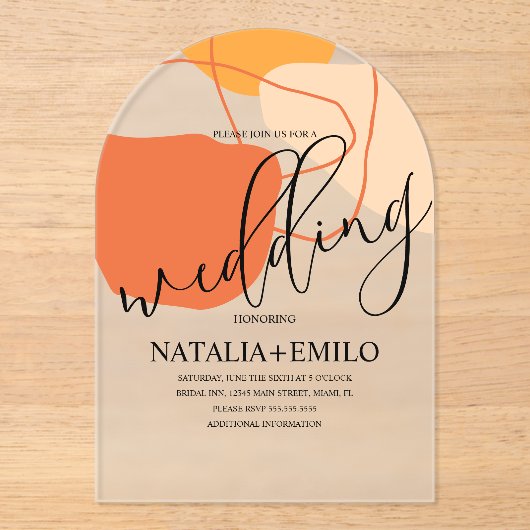 Abstracte vormen en lijnen Terracotta Wedding Acryl Uitnodigingen (Voorkant)