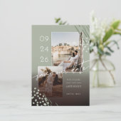 Abstracte vormen Groene Marmer Rug en 2 foto's Save The Date (Staand voorkant)