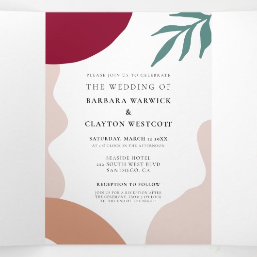 Abstracte vormen hedendaags Alles in één bruiloft Drieluik Uitnodiging (Binnenkant midden)