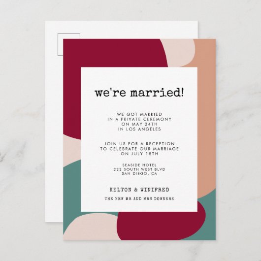 Abstracte vormen hedendaagse trouwaankondiging briefkaart (Voorkant / Achterkant)