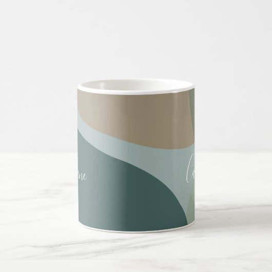Abstracte Vormen in Blauwgroen Aangepaste Naam van Koffiemok (Center)