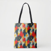 Abstracte vormen in rood, geel en blauw op beige tote bag (Voorkant)