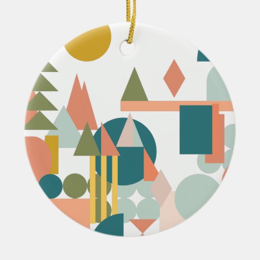 Abstracte vormen Landschap Blauw Groen Geometrisch Keramisch Ornament (Voorkant)