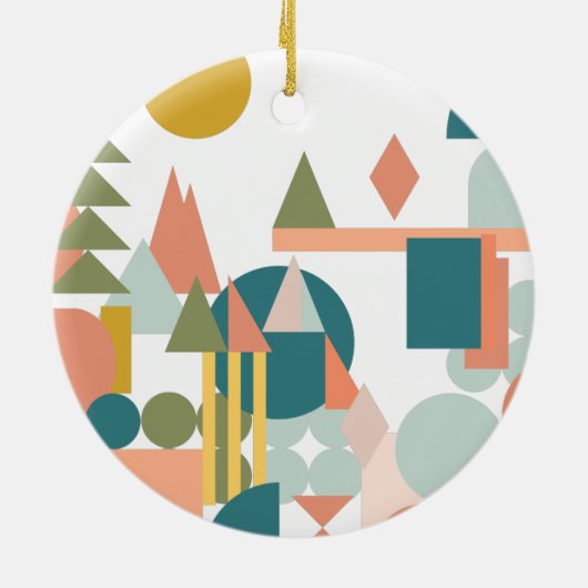 Abstracte vormen Landschap Blauw Groen Geometrisch Keramisch Ornament (Achterkant)