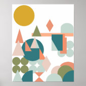 Abstracte vormen Landschap Blauw Groen Geometrisch Poster (Voorkant)