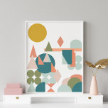 Abstracte vormen Landschap Blauw Groen Geometrisch Poster<br><div class="desc">Een afspeelbaar patroon van geometrische vormen die een abstract landschap vormen in een zacht gedempt kleurenpalet van blauwgroen,  mosterd,  koraal,  stomheid en mos.</div>