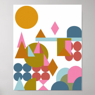 Abstracte vormen Landschap Blauw roze Geometrisch Poster