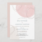 Abstracte vormen lijnen roze crème virtuele bruilo kaart (Voorkant / Achterkant)