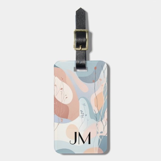 Abstracte vormen met bloemversiering bagagelabel (Voorkant verticaal)