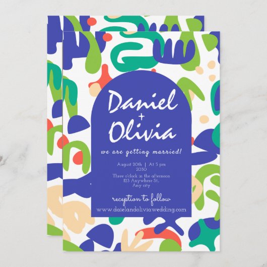 Abstracte vormen naadloos patroon met PhotoWedding Kaart (Voorkant / Achterkant)