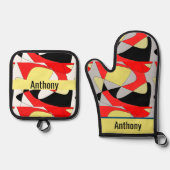 abstracte vormen - naam ovenhandschoen & pothol ovenwant & pannenlap set (Voorkant)