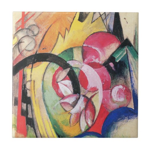 Abstracte vormen (ook gekend als Gekleurde bloemen Tegeltje (Voorkant)