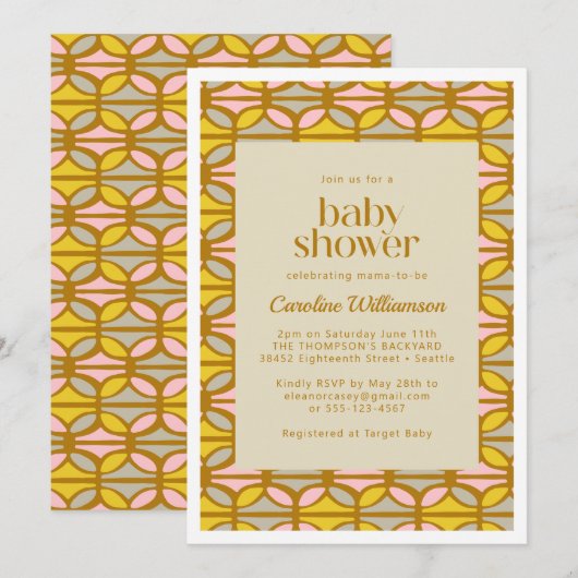 Abstracte vormen Patroon Roze Geel Baby shower Kaart (Voorkant / Achterkant)