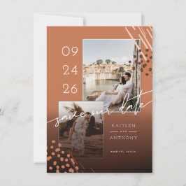 Abstracte vormen Terracotta Marble Back & 2 Foto's Save The Date