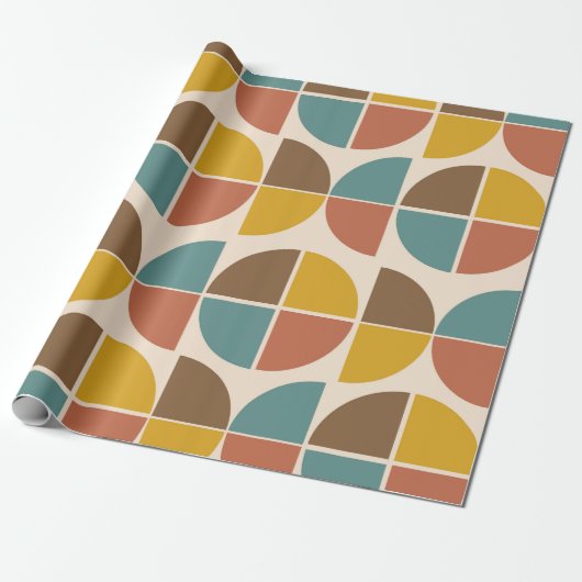 Abstracte vormen uit het midden van de eeuw in mos cadeaupapier (Uitgerold)