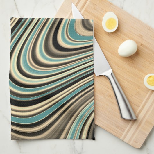 Abstracte vormen van Retro Curvy Theedoek (Quarter Fold)