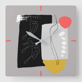 Abstracte vormen voor zwart, grijs en kleur vierkante klok