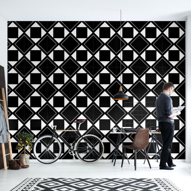 Abstracte vormen zwart en wit behang (Woonkamer)