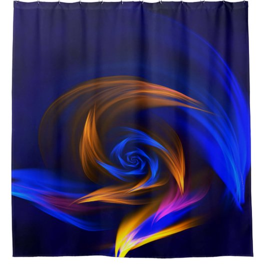 Abstracte Vortex Vorm Blauw Sinaasappel Douchegordijn (Voorkant)