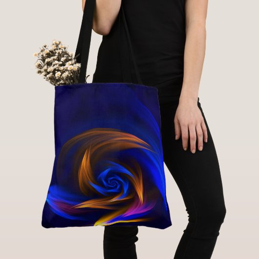 Abstracte Vortex Vorm Blauw Sinaasappel Tote Bag (Dichtbij)