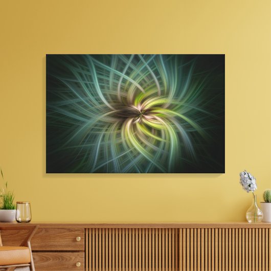 ABSTRACTE VORTEXBLOEMKUNST – TEAL GROENE DIGITALE CANVAS AFDRUK (Insitu (Woonkamer))