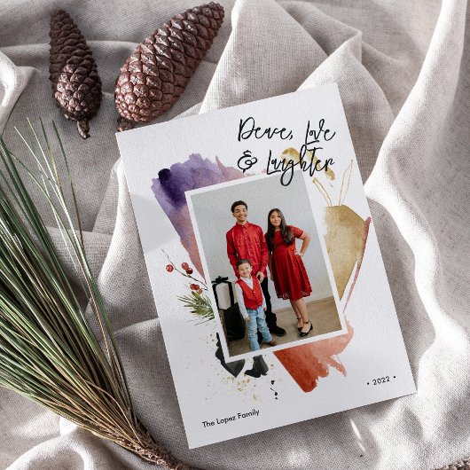 Abstracte vredes- en liefdesfotokaart voor aangepa feestdagenkaart