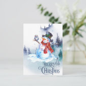 Abstracte vrolijke kerst sneeuwpop winterscène feestdagenkaart (Staand voorkant)