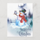 Abstracte vrolijke kerst sneeuwpop winterscène feestdagenkaart (Voorkant)